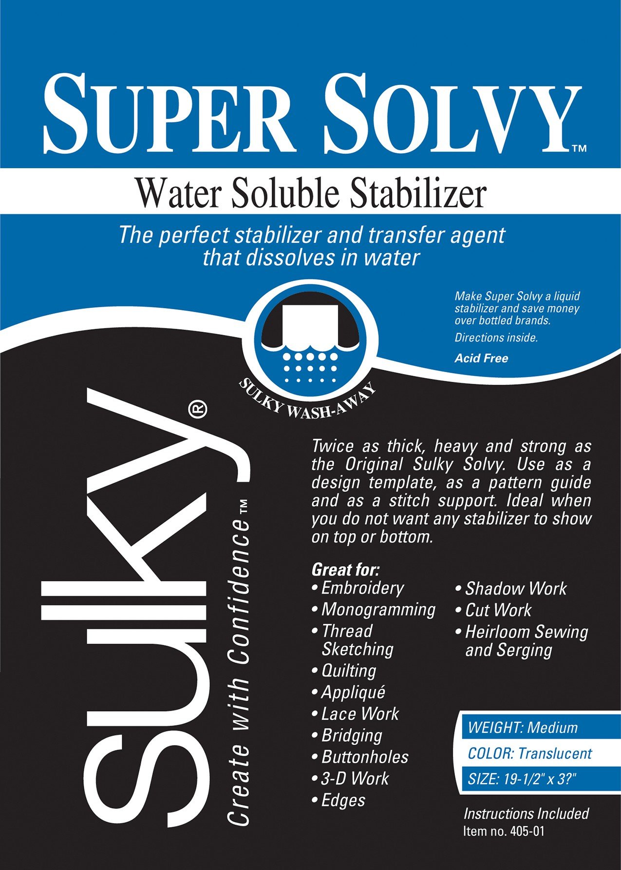 Sulky 19 1/2 x 36-inch Medium Weight Super Solvy Water Soluble Stabilizer