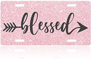 RZZLP Pink Glitter Blessed Arrow Car Front License Plate,Funny License Plate Personalized Car Decoration Rust-Proof Stainless Steel Vanity Car Tags Accessories for Women Men,12.2" X 6.2"