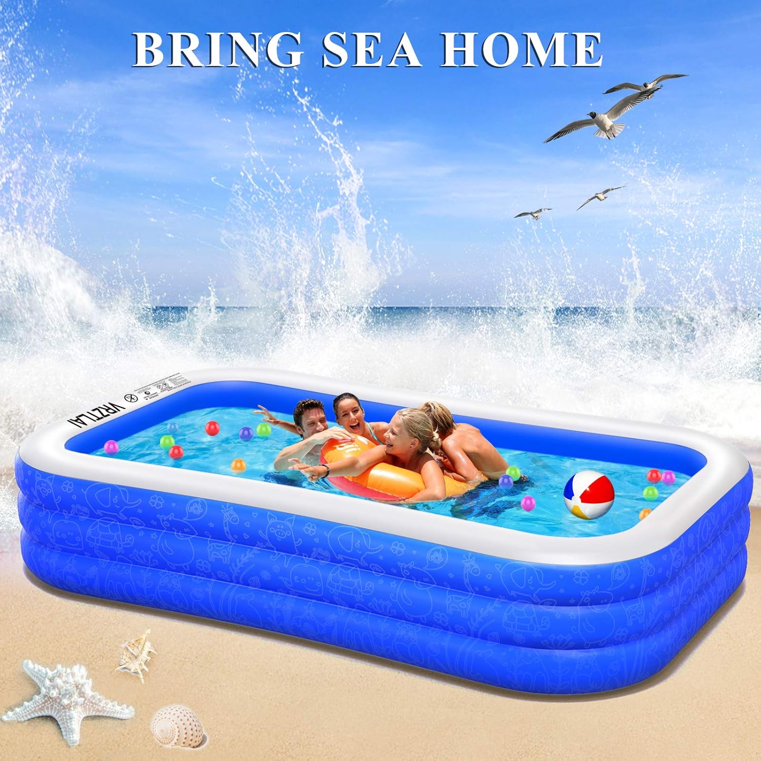 Inflatable Swimming Pool, 120" X 72" X 22" Family Inflatable Lounge Pool for Kiddie, Kids, Adults, Infant, Toddlers, Easy Set Swimming Pool for Garden, Backyard, Outdoor Summer Water Party: Home & Kitchen