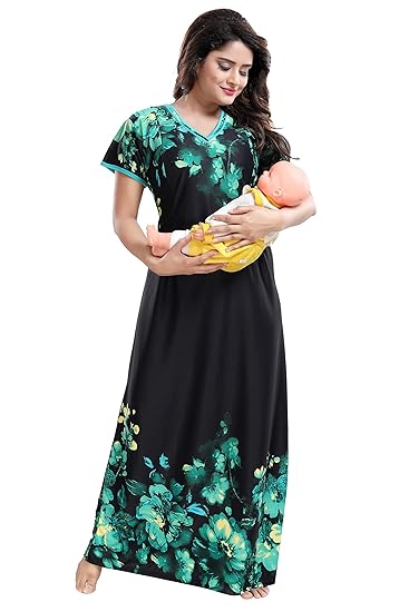 Women's Beautiful Print with Invisible Zip+Floral Print/Maternity/Nursing Nighty