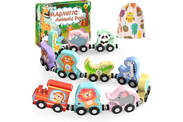Zeoddler Toys for Toddlers, 11 Magnetic Wooden Animals Train Set, Montessori Toys for Toddlers, Preschool Learning Activities