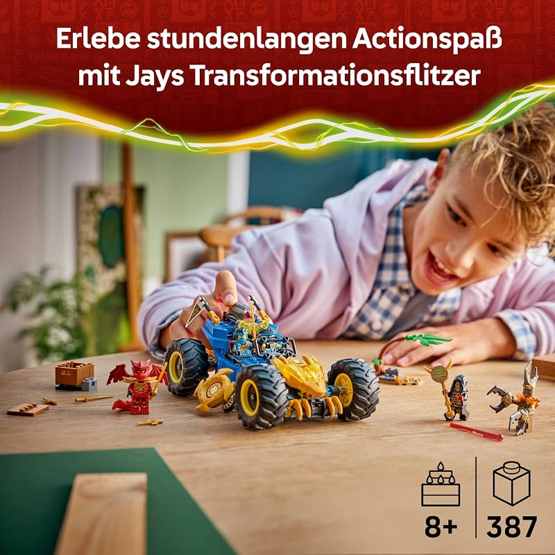 NINJAGO 2in1 Jays Transformationsflitzer - Ninja Truck mit 5 Minifiguren, inkl. Kai und NYA, sowie Shuriken und Schwertern - Kreatives Geschenk für Jungen ab 8 Jahren und Fans - 71856