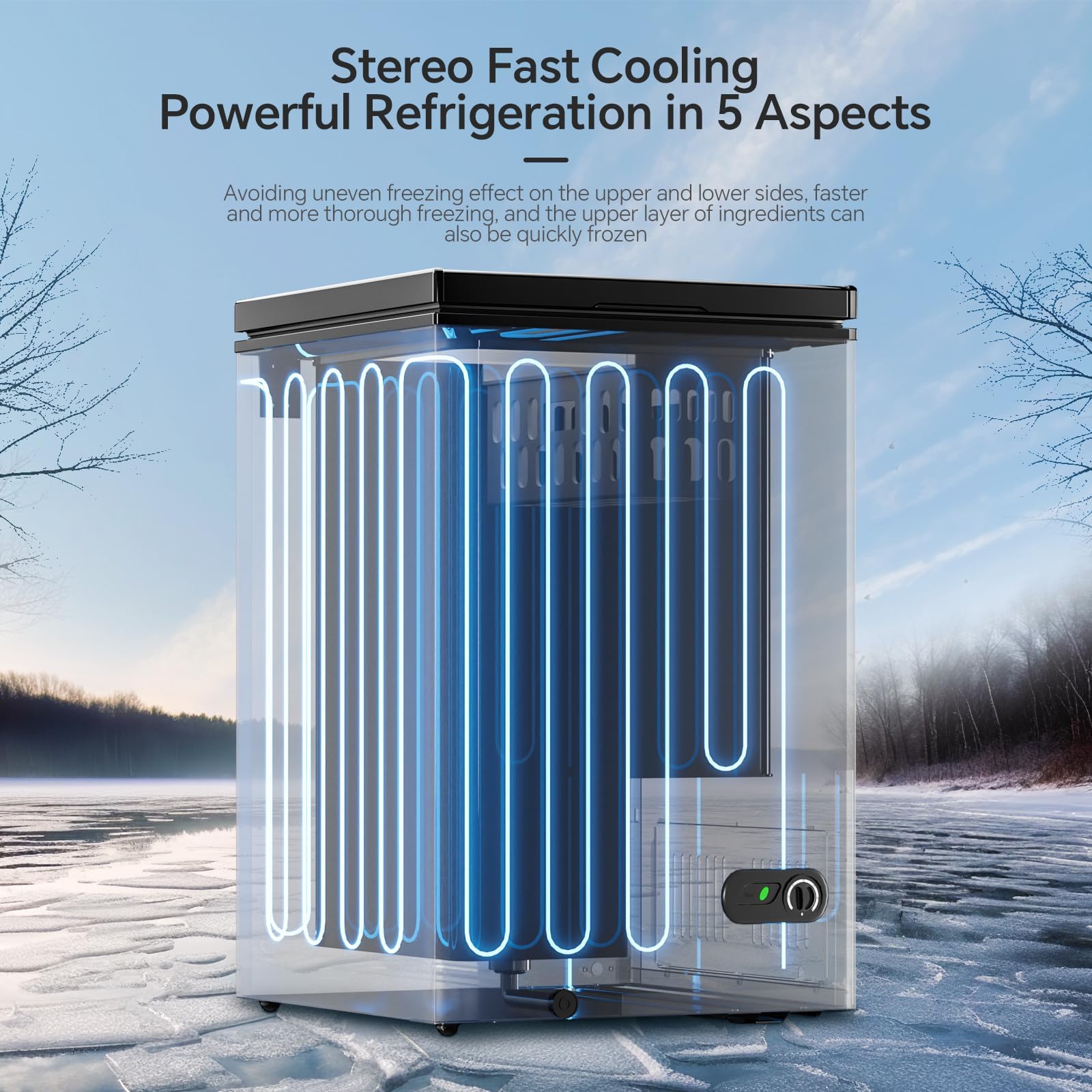 Kismile 3.5 Cubic Feet Chest Freezer with 2 Removable Baskets Free Standing Top Open Door Compact Deep Freezer with Adjustable Temperature for Home/Kitchen/Office/Bar (3.5 Cubic Feet, Black)