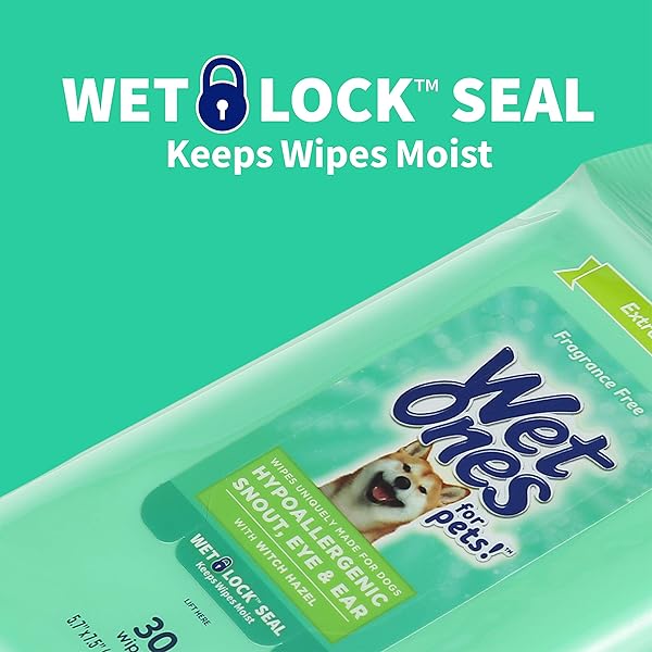 WET ONES FOR PETS EXTRA GENTLE HYPOALLERGENIC DOG WIPES WITH WITCH HAZEL FOR SNOUT, EYE, EAR | FRAGRANCE-FREE FOR ALL DOGS WITH WET LOCK SEAL | 30 CT POUCH