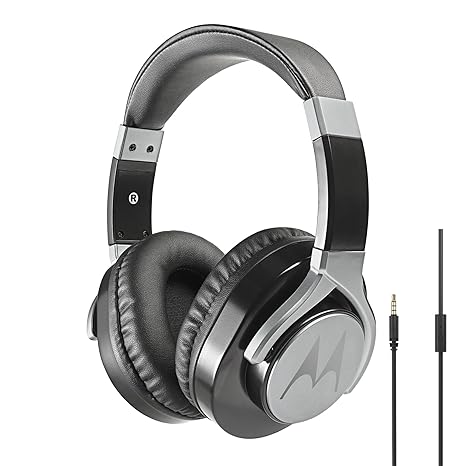 Motorola Pulse Max, Kabelgebundener On-Ear Kopfhörer, Klappbarer Stereo-Kopfhörer mit Freisprechfunktion und Rauschunterdrück