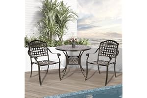 W WARMHOL 3-Piece Outdoor Patio Dining Set, All-Weather Cast Aluminum Patio Furniture Set for Backyard Garden Deck with 2 Chairs and 35.4” Round Table, 2" Umbrella Hole