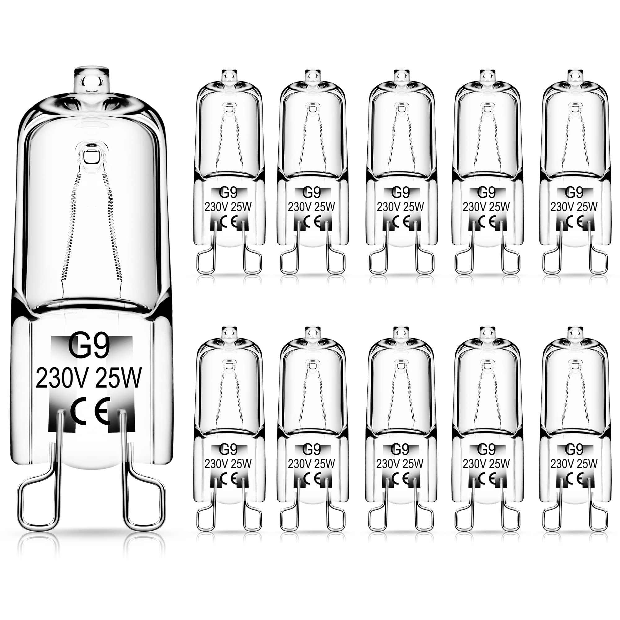 Fulighture G9 Halogen Bulbs, Clear Capsule Halogen Lamps Dimmable, 25W, Warm White 3000K, No Strobe, No Flicker, 360° Viewing Angle, 10 Pcs
