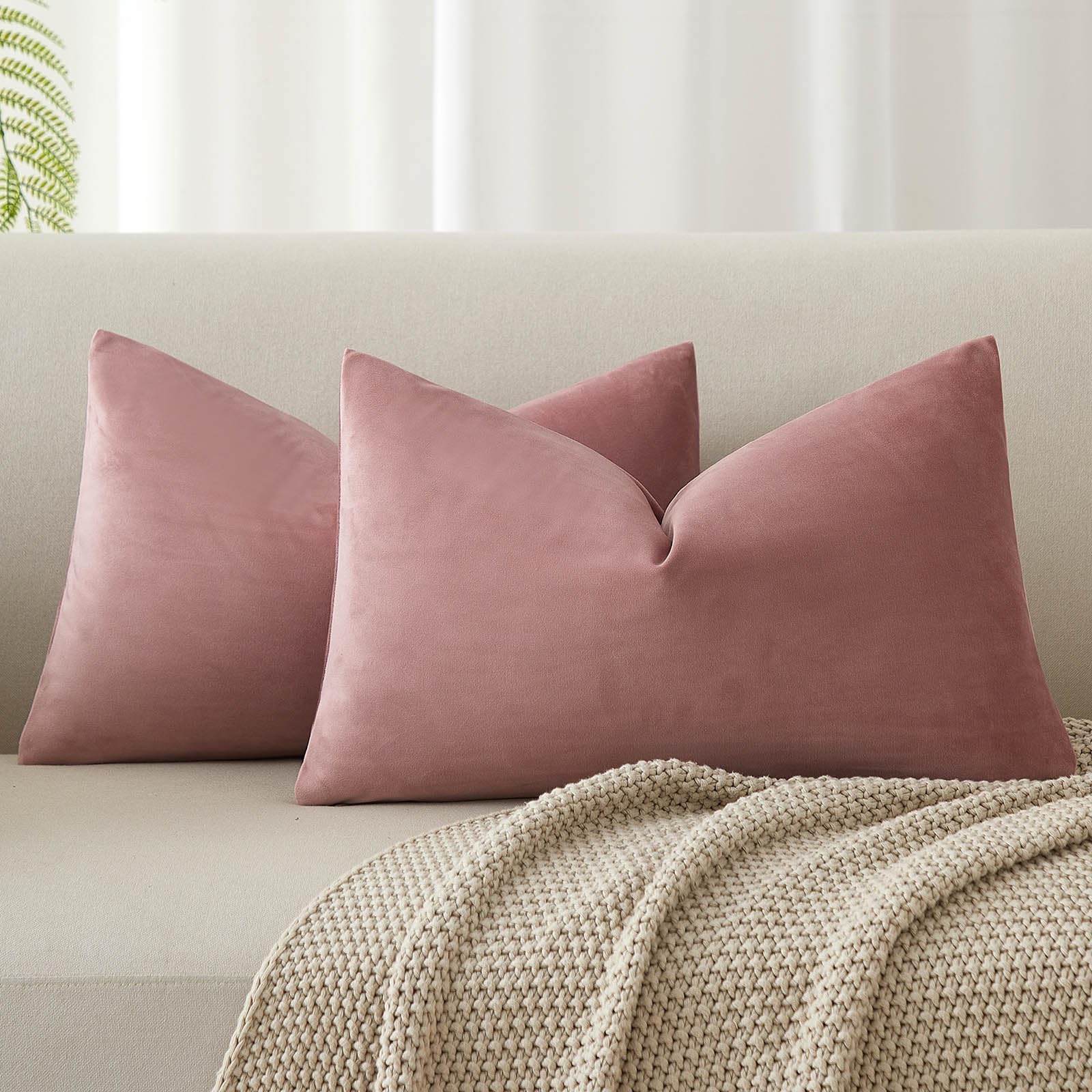JUSPURBET Pink/Purple Lumbar Cushion Velvet Cushion Covers 30 x 50 cm Set of 2 for Living Room Couch Sofa Bedroom Decorative Rectangular Solid Soft Cushion Covers with Invisible Zip — image 1