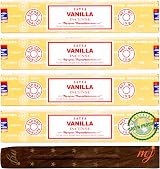 M & J Satya Nag Champa Vanilla Incense Sticks 4 Pack with Holder