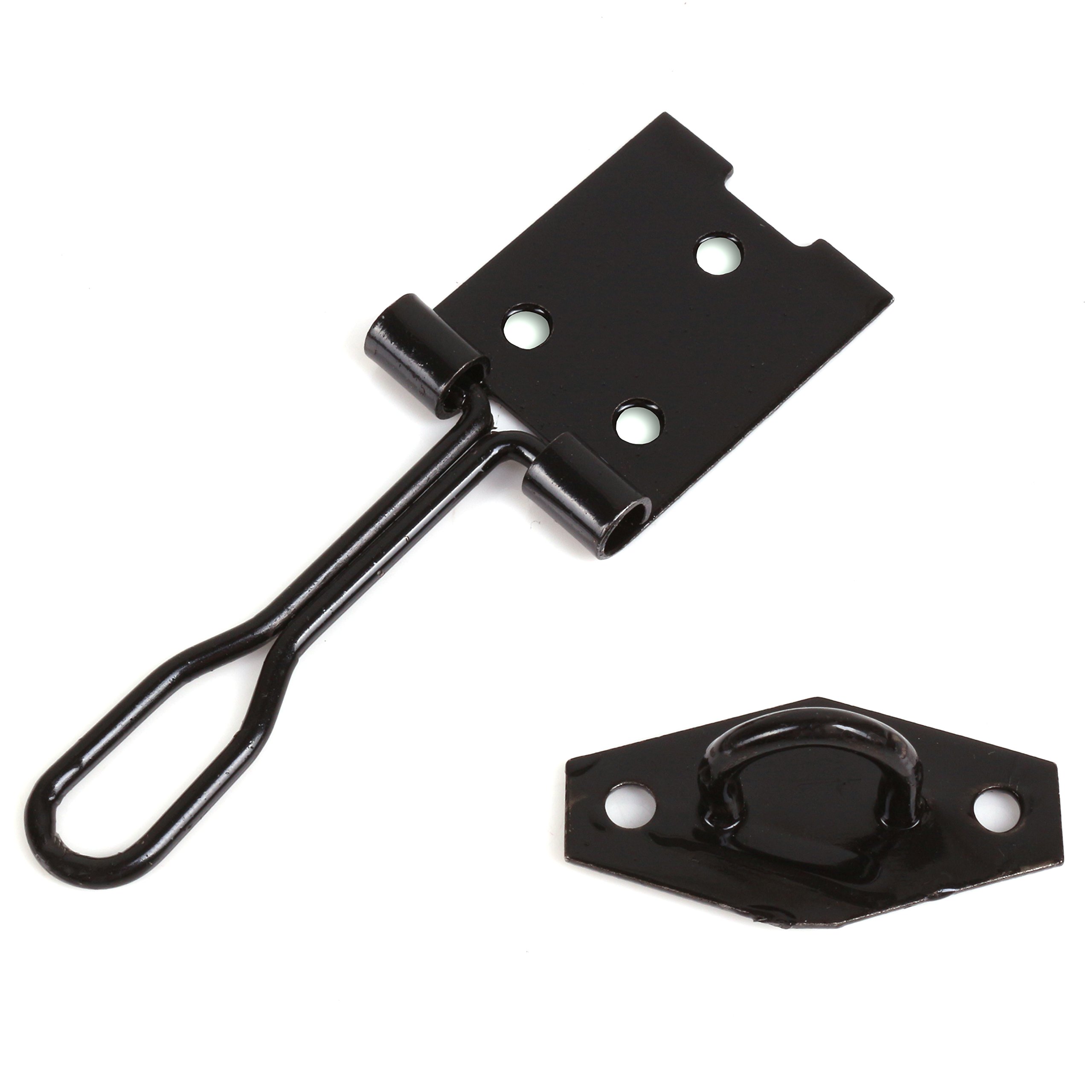 2X Black 75mm Wire Hasp & Staple Latch/Lock for Cupboards/Hutches/Cages/Sheds