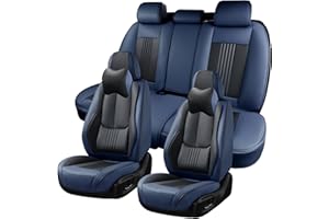 BWTJF Car Seat Covers Full Set, Front and Rear Seat Covers for Cars, Waterproof Leather Auto Seat Protectors with Head Pillow, Car Seat Cushions Fit for Most Sedans SUV Pick-up Truck, Black&Navy