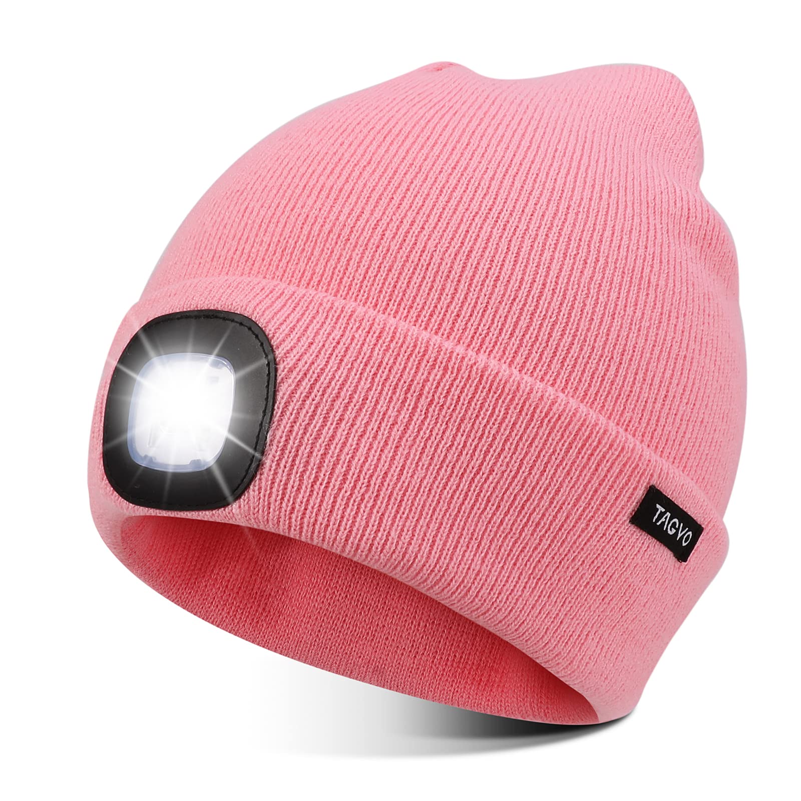 TAGVO Unisex Beanie with The Light, USB Rechargeable LED Headlamp Cap, Hands Free Headlamp Flashlight Hat, Winter Warm Knitted Night Lighted Hat, Gifts for Dad Father Husband