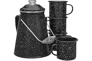 COLETTI Classic Percolator Coffee Pot & Enamel Mug Set — Camping Coffee Pot, Enamel Coffee Mug – Complete Nostalgic Bundle – 