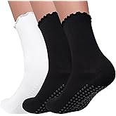Elapse Space 3 Pairs Pilates Socks with Grips Non Slip Ruffle Yoga Grip Socks for Women