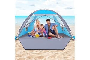 Happy Travel Beach Tent, UPF 50+ UV Protection Sun Shade Shelter for 3/4/5/6/7/8 Person, Portable Beach Canopy for Family & Baby, Lightweight & Easy Setup Beach Cabana with 3 Ventilation Mesh Windows