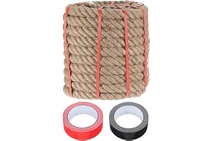 MECCANIXITY Jute Rope 1.5 Inch x 66ft, Heavy Natural Thick Twisted Rope with 2 Roll Tapes for Crafts Railing Docks Tug of War