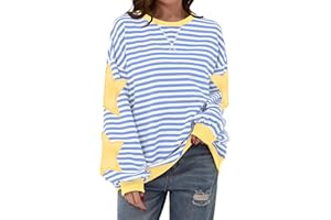TERIVEEK Women Oversized Striped Color Block Long Sleeve Crew Neck Sweatshirt Casual Loose Pullover Y2K Shirt Top