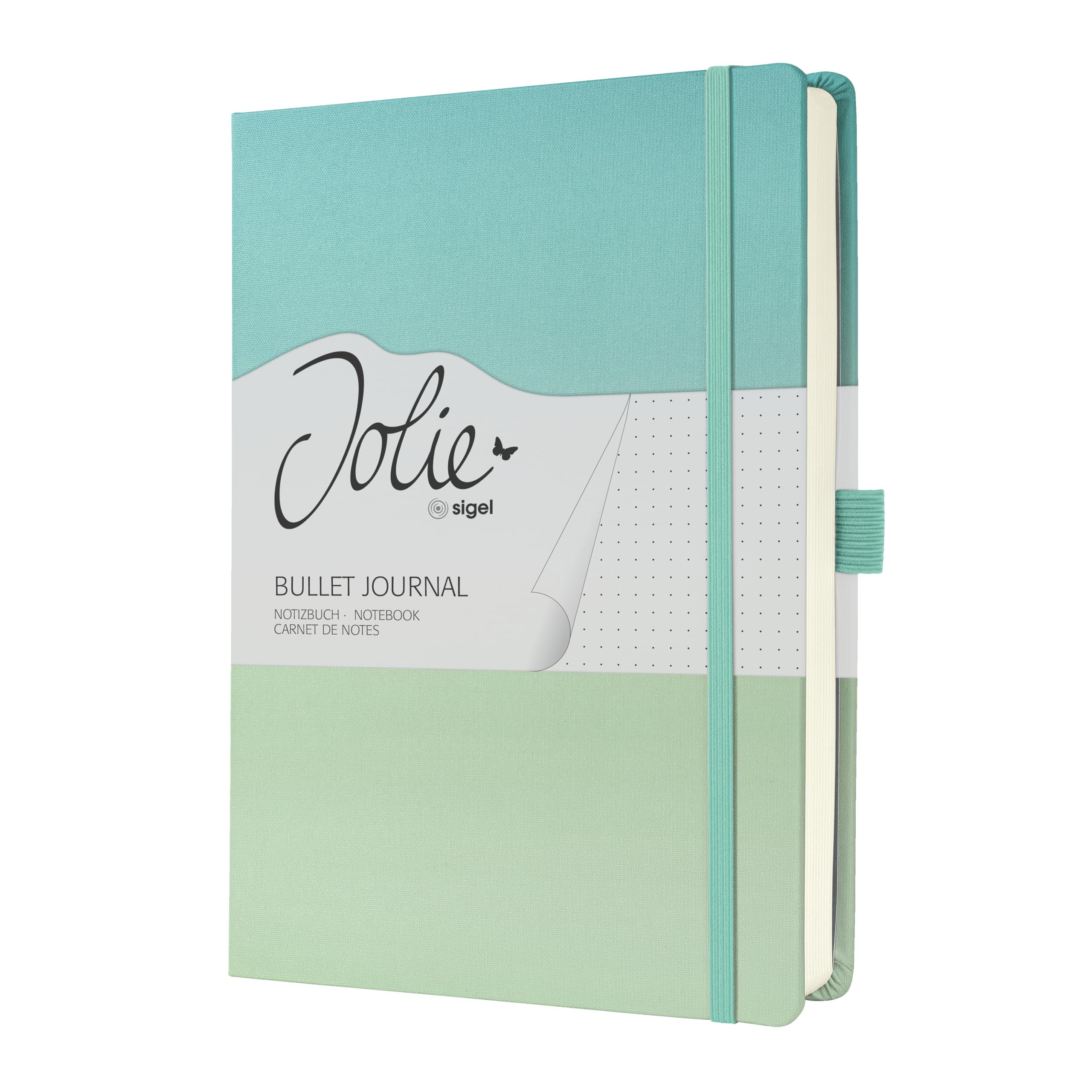 SIGEL JB102 Jolie Notebook, Gradient Sea, Dotted (dot Grid), 120 GSM, 17 x 22 cm, hardcover, 200 Pages, Turquoise, Mint Green