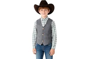 BOIHEDY Boys Vest Leather Western Cowboy Dress Vests with Pockets Vintage Suede V Neck Formal Wedding Waistcoat