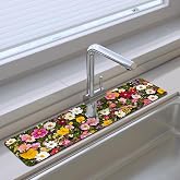 Bimkole 1 PCS Faucet Absorbent Mat, Kitchen Faucet Sink Splash Guard Wraparound Cloth Pads Drip Catcher for Sink Faucet for Kitchen Bathroom Faucet, Colorful Faucet Mat, 15 x 4 Inch Flower A8
