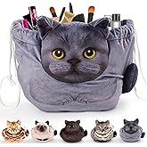 Openhaha Drawstring Makeup Organizer, Travel Cosmetic Pouch - Cat Gift for Women, Lay Flat Makeup Bag Gifts for Cat Lovers