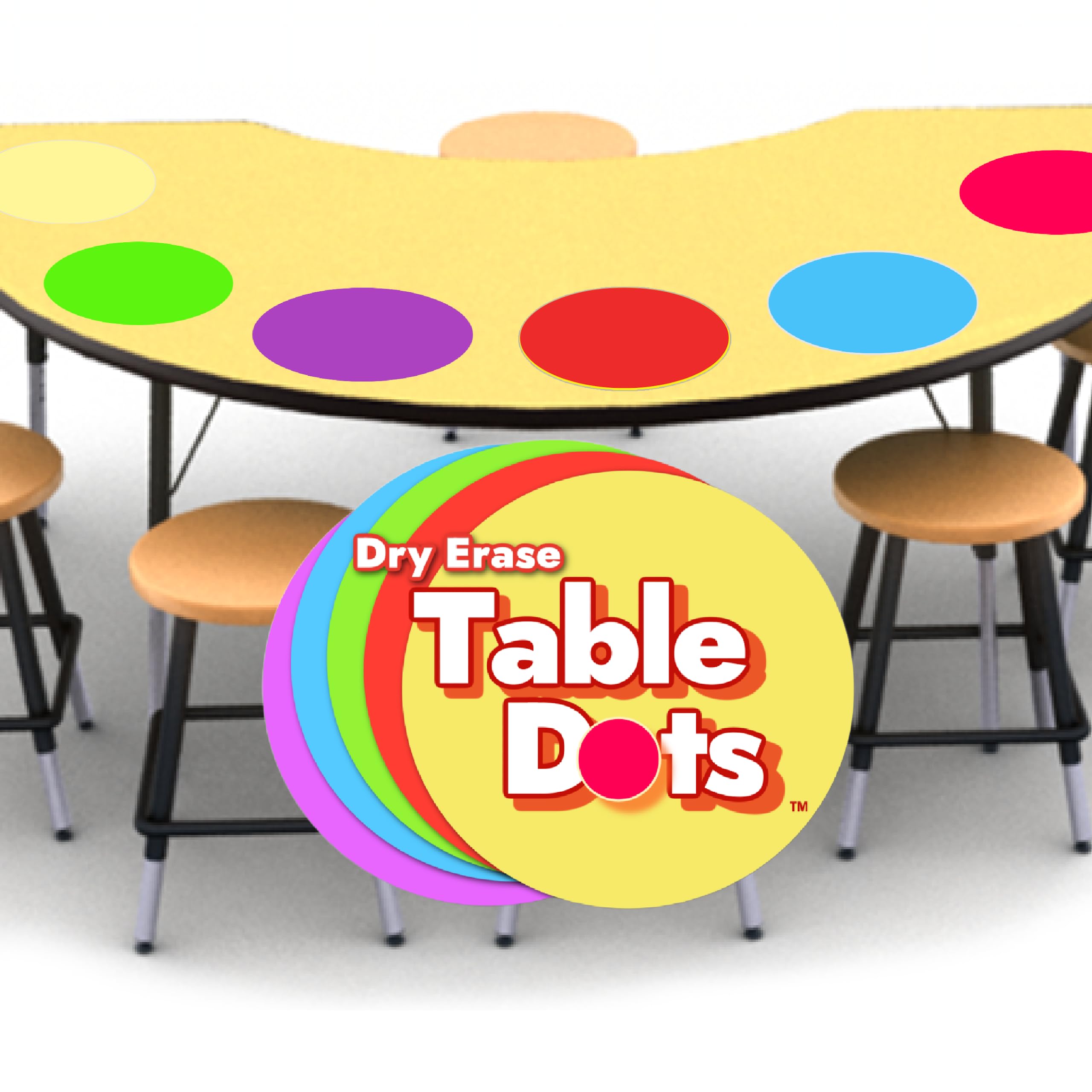 Photo 1 of Large 12 Inch Table Dots Dry Erase Circles Spots for Classroom Teachers | 10 Pack | 5 Colorful Stickers | Removable Desktop Whiteboard White Board Tabletop Must Have