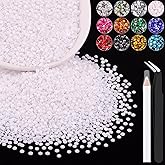 5000PCS 3mm Resin Rhinestones in Bulk (White), Bedazzling Flatback Crystals for Crafts DIY Nail Decoration, Gems Charms for Tumbler Shoes Clothing Fabric with Pickup Pen and Tweezers
