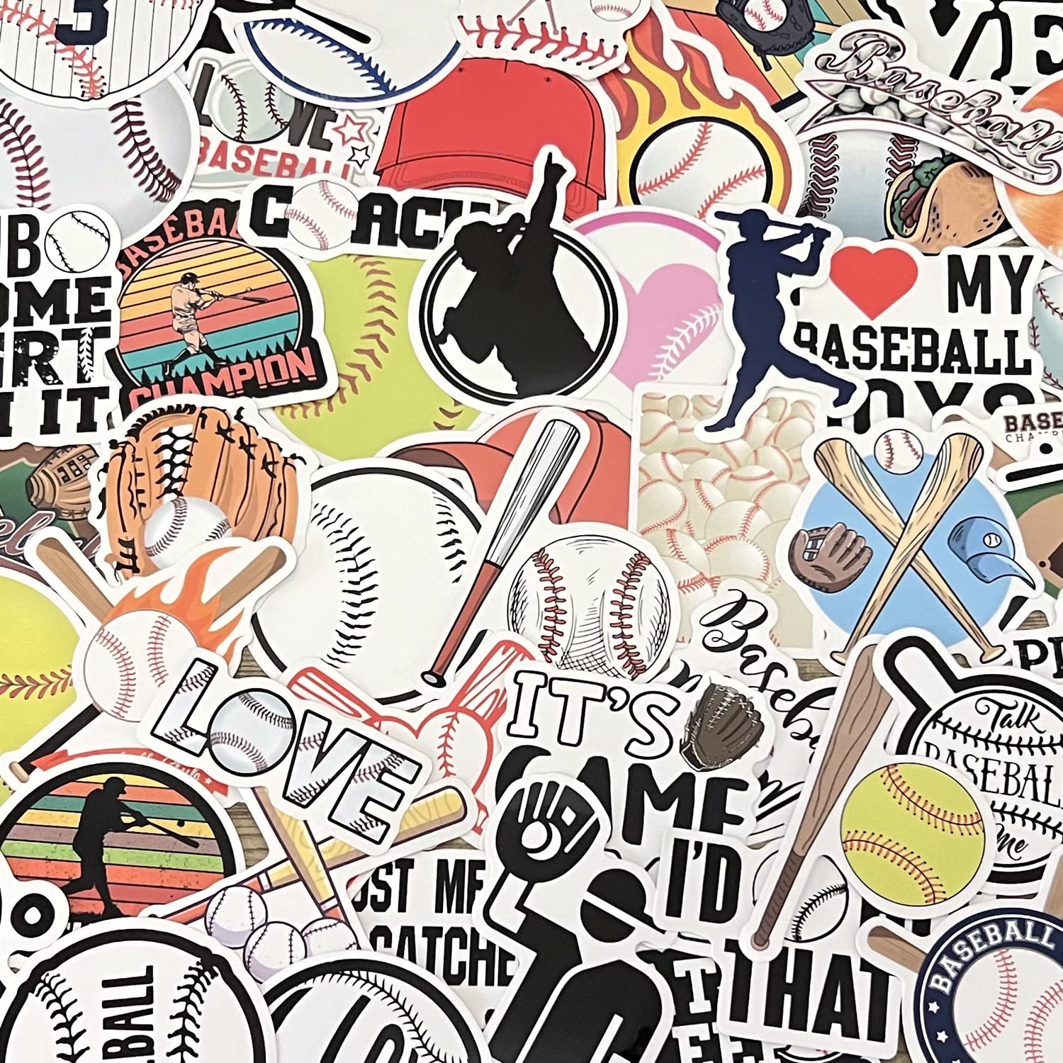 AOWDIAO 50 Pcs Baseball Stickers – Waterproof Vinyl Decals for Water Bottles, Laptops – Baseball Party Favors and Gifts for Kids & Teens