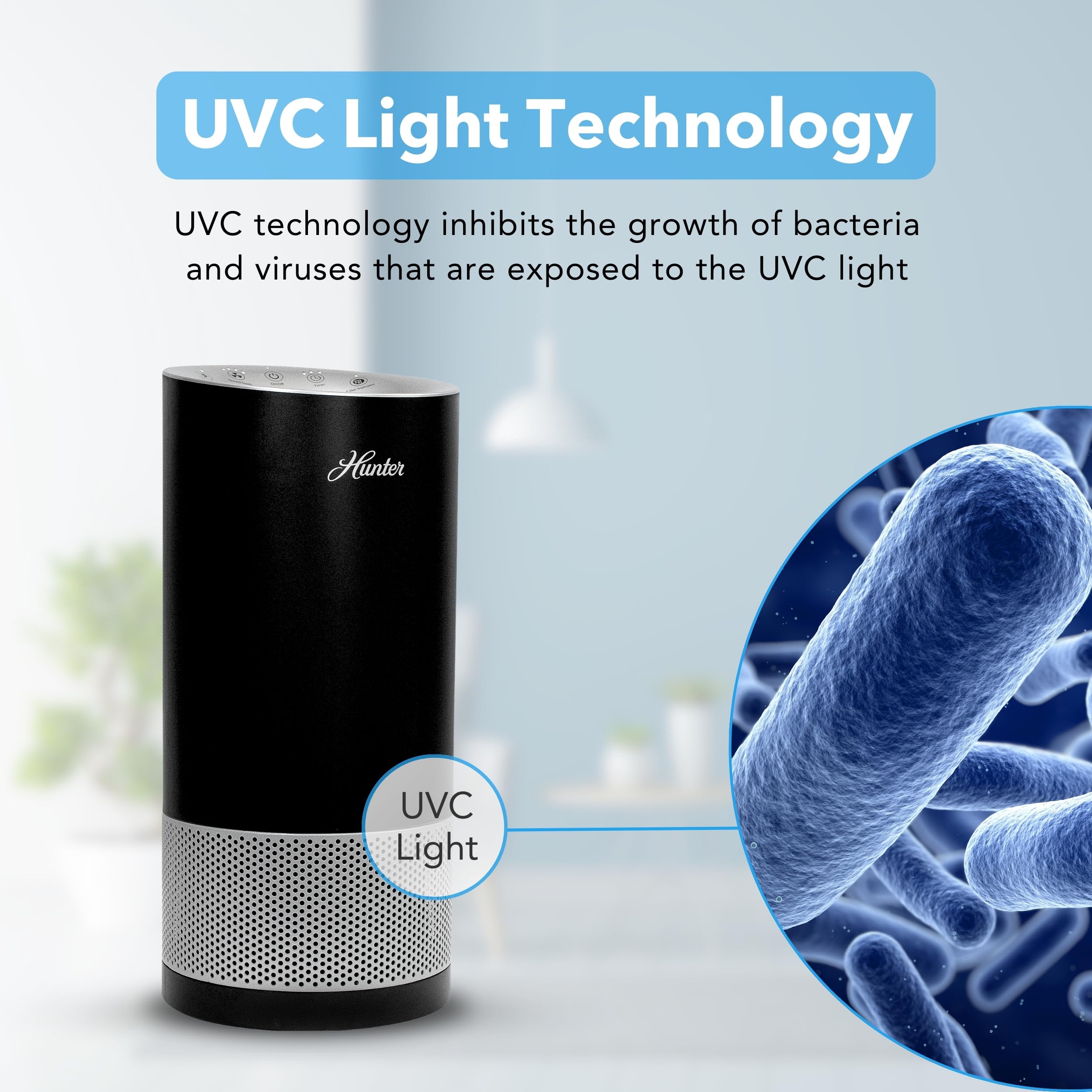 Hunter Fan Company HP450UV True HEPA UVC Light Technology Air Purifier, Small, White