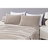 Chezmoi Collection Extra Soft Fleece Sheet Set Queen, Microplush Non-Pilling Velvety Bed Sheet, Deep Pocket - Lightweight All Season Warmth, Queen, Taupe
