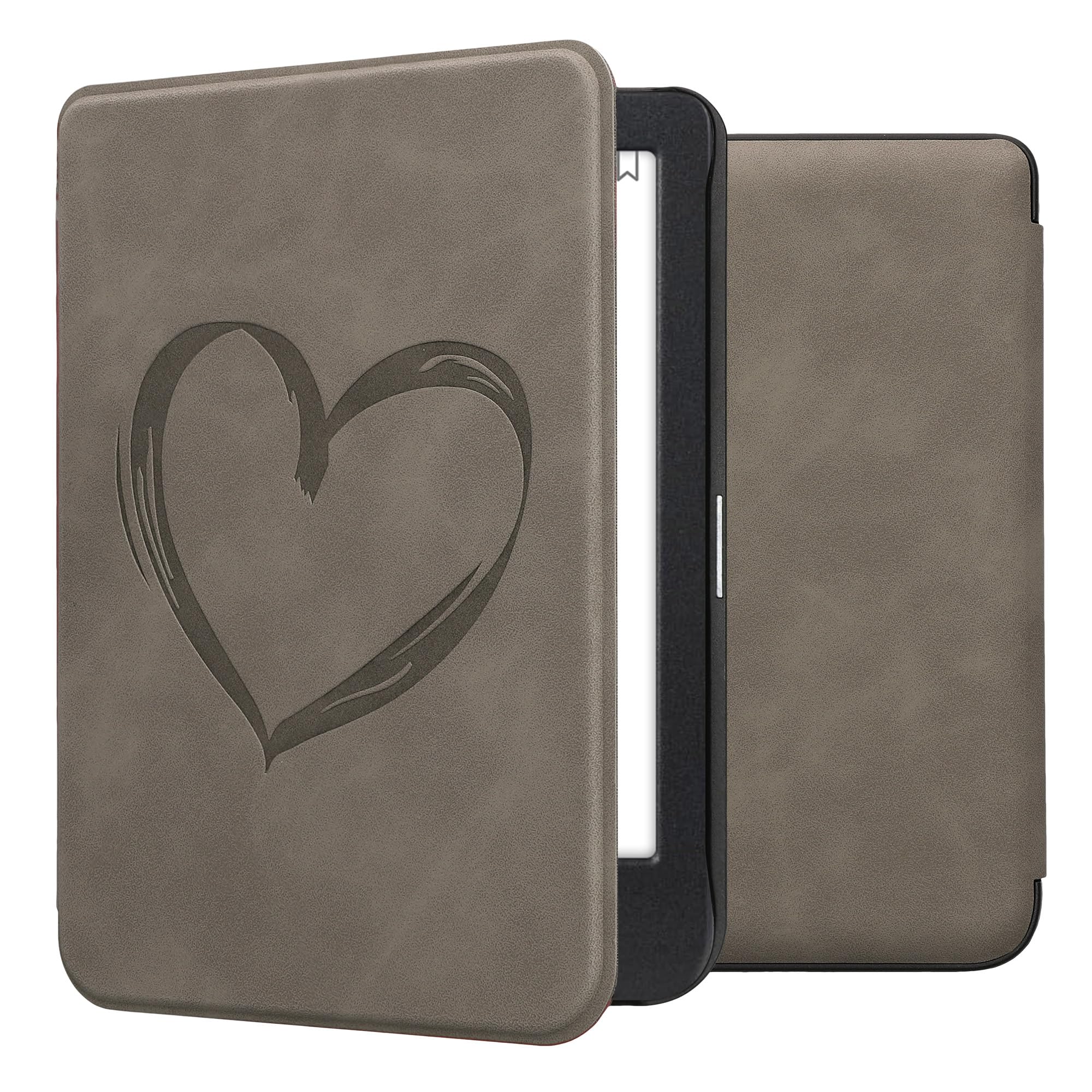 kwmobile Cover for Kobo Clara BW/Colour Case - eReader Cover with auto sleep funktion - Brushed Heart with Grey