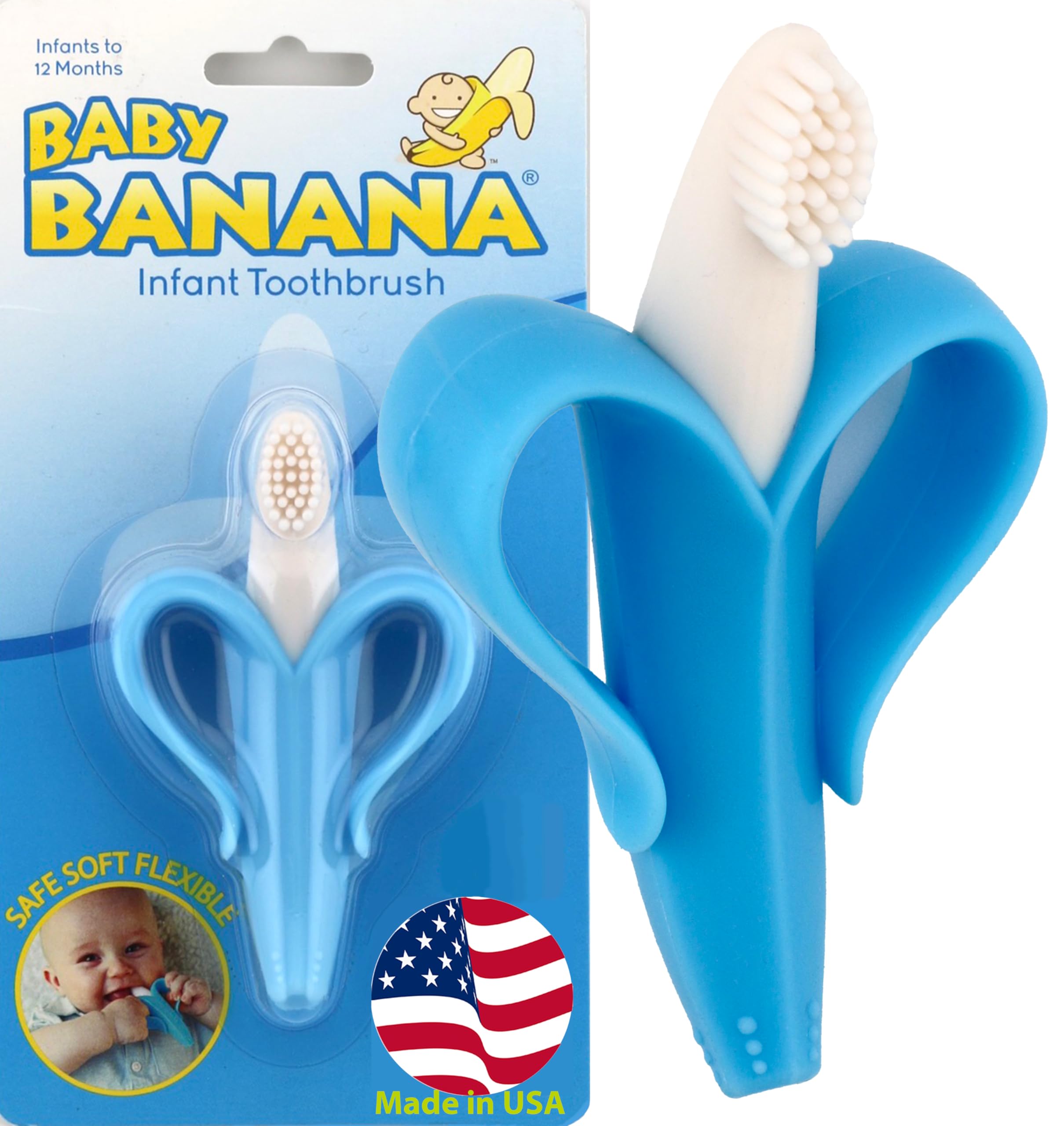 Baby Banana - The Original Blue Banana Toothbrush, Training Teether Tooth Brush for Infant, Baby, and Toddler, Made in America, Family-Owned Business