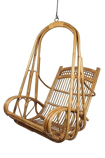 Outdoor Triple Support Cane Hanging (from Ceiling) Swing set / Jhula with White Cotton Cushion and Mild Steel Chain for Home and Garden (upto 110kgs of Human Weight)