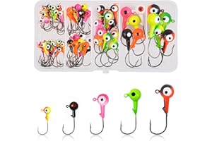 OROOTL Fishing Jig Heads Hooks Set, 60pcs Assorted Round Jig Head with 3D Eyes Painted Jig Heads for Crappie Bass Walleye 3/8oz 1/4oz 1/8oz 1/16oz 1/32oz Saltwater Freshwater Fishing Tackle Kit