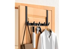 CHAUNCEY HOME Over The Door Hooks Hanger with 11-Inch Extended Brackets for Easy Access by Women, Fits 1 3/4" Doors - Bathroom Accessories and Towel Rack Organizer - 1 Pack, Matte Black