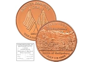Battle of Gettysburg Civil War Commemorative 1 oz Pure .999 Copper Round Bullion Coin in Capsule - COA by Heavenly Metals