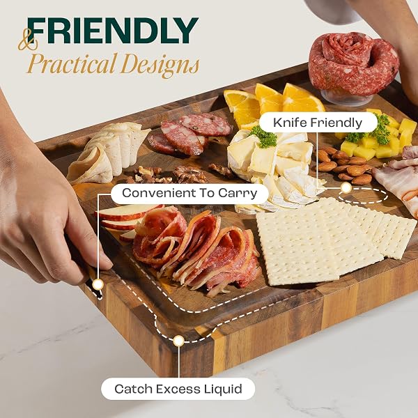 YES4ALL DURABLE ACACIA CUTTING BOARDS FOR KITCHEN, [20”LX15”WX1.5” THICK] LARGE END GRAIN CUTTING BOARD, PRE OILED WOOD CUTTING BOARDS, THICK CHOPPING BOARD W/JUICE GROOVES AND EASY GRIP HANDLE