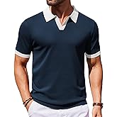 COOFANDY Men's V Neck Short Sleeve Stretch Knit Polo Shirt