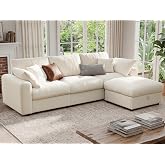 Ihanherry Cloud Sectional Couches for Living Room, 110" Large Modular Sectional Sofa with Wide Deep Seat, L Shaped Couch with Throw Pillow and Storage Ottoman, Beige