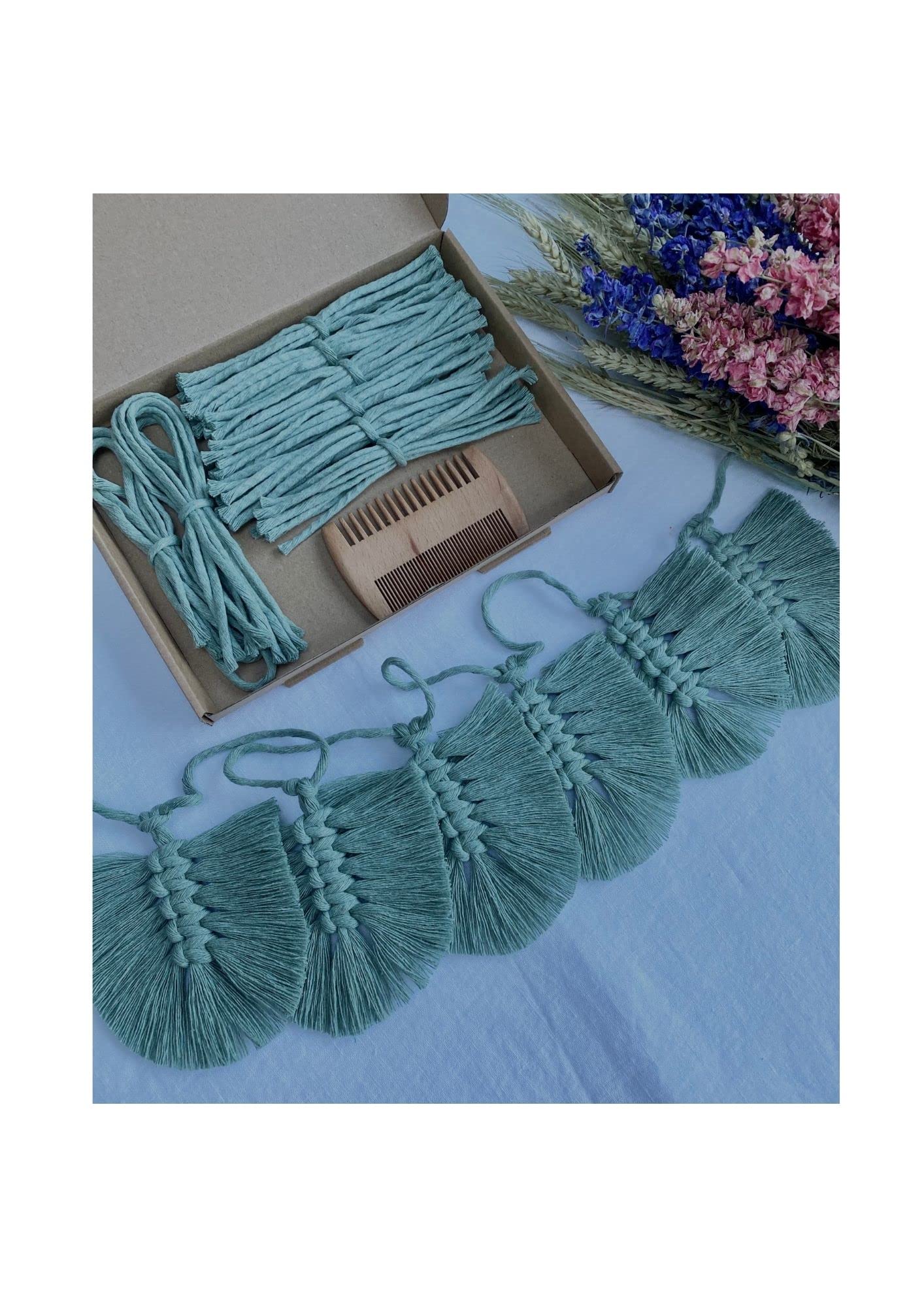 Enia Store Macrame Leaves Garland Crafts Kit with Instructions, DIY for begginers (Sage Green)