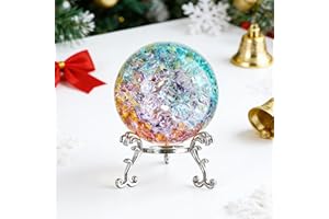 ZEERSHEE 60mm Colorful Ice Cracked Crystal Ball with Stand Decorative Glass Ball Paperweight for Home Wedding Office Christmas Decor