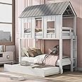 Harper & Bright Designs House Bunk Bed for Kids, Twin Over Twin Bunk Bed with Trundle, Kids Playhouse Bunk Beds for Girls & Boys, No Box Spring Needed (Twin Over Twin, White)