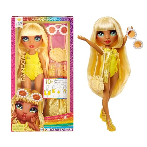 Rainbow High Swim & Style - Sunny (Yellow) - 28 cm Doll with Shimmery Wrap to Style 10+ Ways - Removable Swimsuit, Sandals, Fun Play Accessories - Kids Toy - Great for Ages 4-12 Years