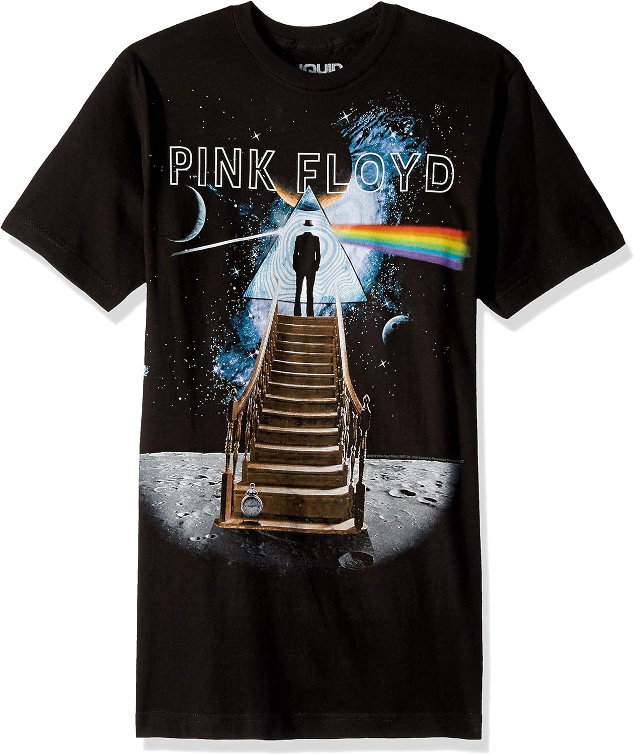 Liquid Blue Pink Floyd Stairway to The Moon T-Shirt: Clothing