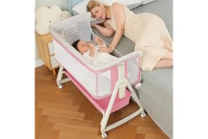 MEICHYUN Baby Bassinet Bedside Sleeper for Baby,Bedside Bassinet with Wheels and Storage Basket, 6 Height Adjustable Bedside Crib(Upgrade Pink)