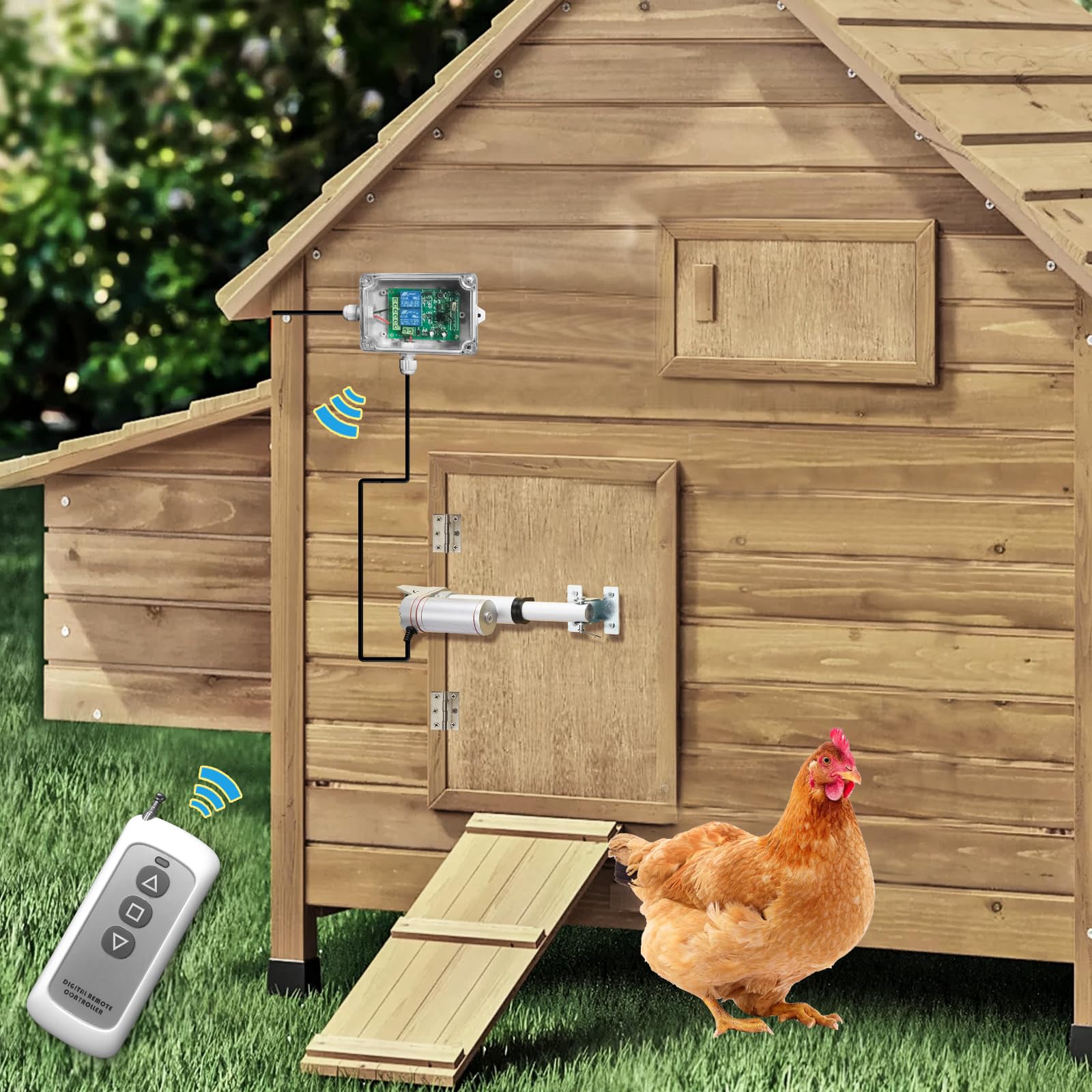 Remote Control Cooked Chicken DIY Automatic Chicken Coop-Door Opener - Remote Control Rainproof ...