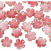 PATIKIL 200Pcs 19mm Acrylic Flower Beads, Cherry Blossom Gradient Gold-Plated Floral Spacer Bead Charm for Jewelry Making Bracelet Necklace Earrings DIY Crafts, Red