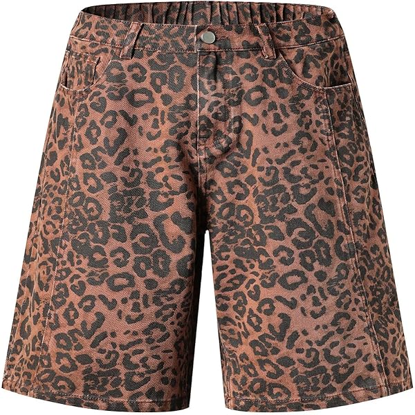 Hesaco Y2k Leopard Print Shorts Men - Aesthetic Unisex Baggy Jorts