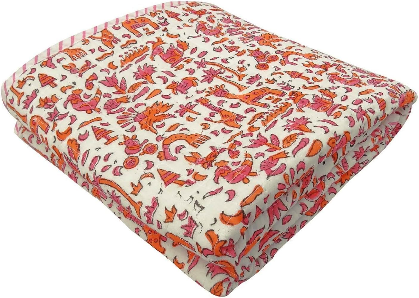 Craftofpinkcity Indian Baby Quilt Size White Gudri Cotton Filled Hand Block Print Home Decor