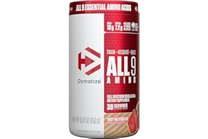 Dymatize All9 Amino, 7.2g of BCAAs, 10g of Full Spectrum Essential Amino Acids Per Serving for Recovery and Optimal Muscle Protein Synthesis, Juicy Watermelon, 30 Servings, 15.87 Ounce